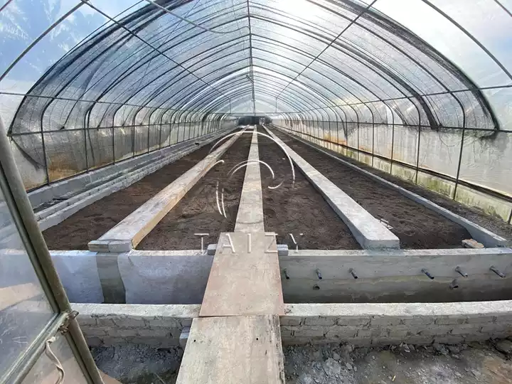 commercial greenhouse raised beds ready for seedling transplant
